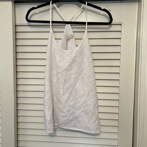 Loft White Floral Embroidered Tank Top